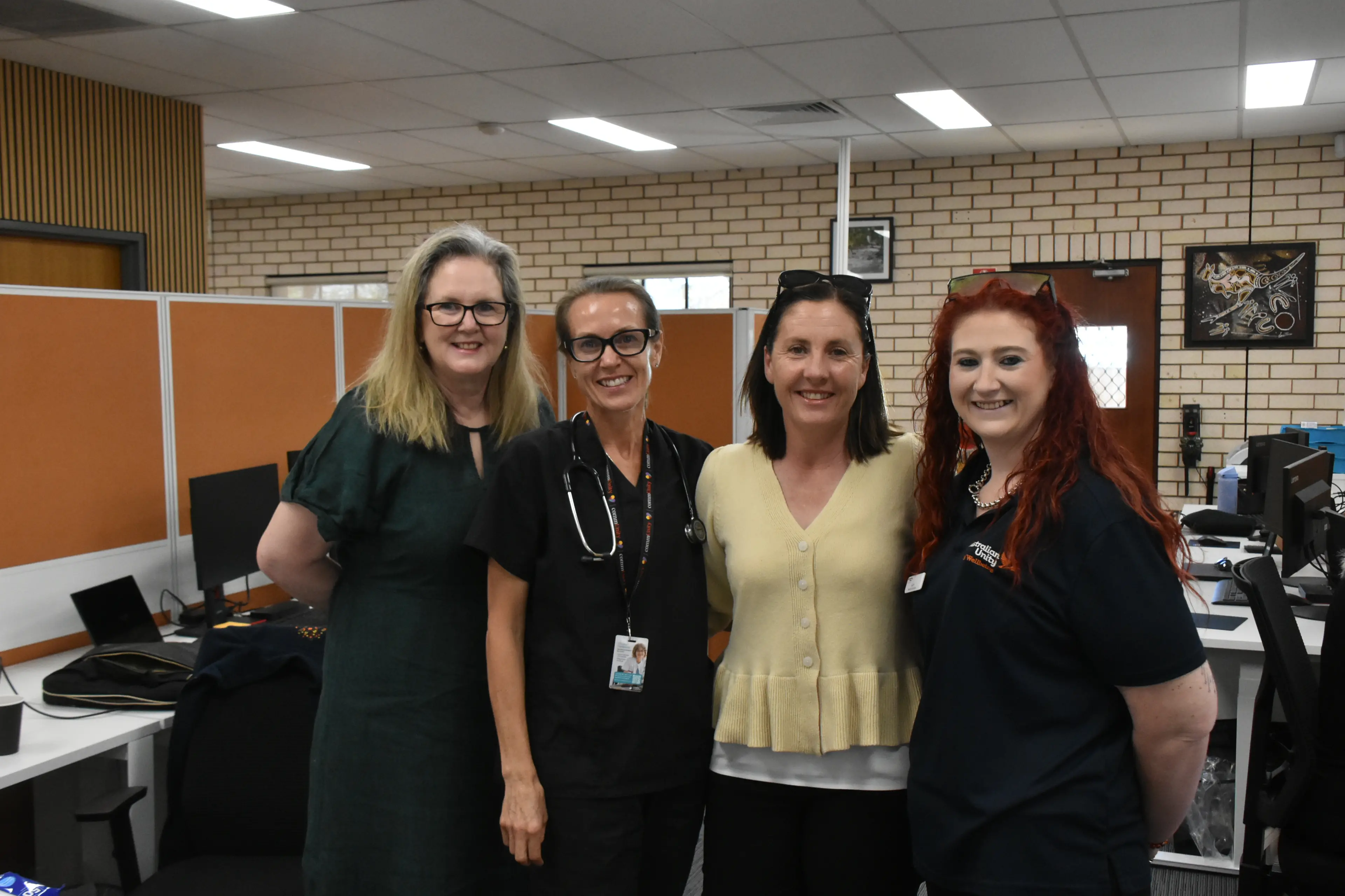 <p>Melissa Colwell, Charlotte Johnston, Jodi Kilmartin and Gabby Taylor helped celebrate the open day at the Parkes branch of Australian Unity.</p>\\n