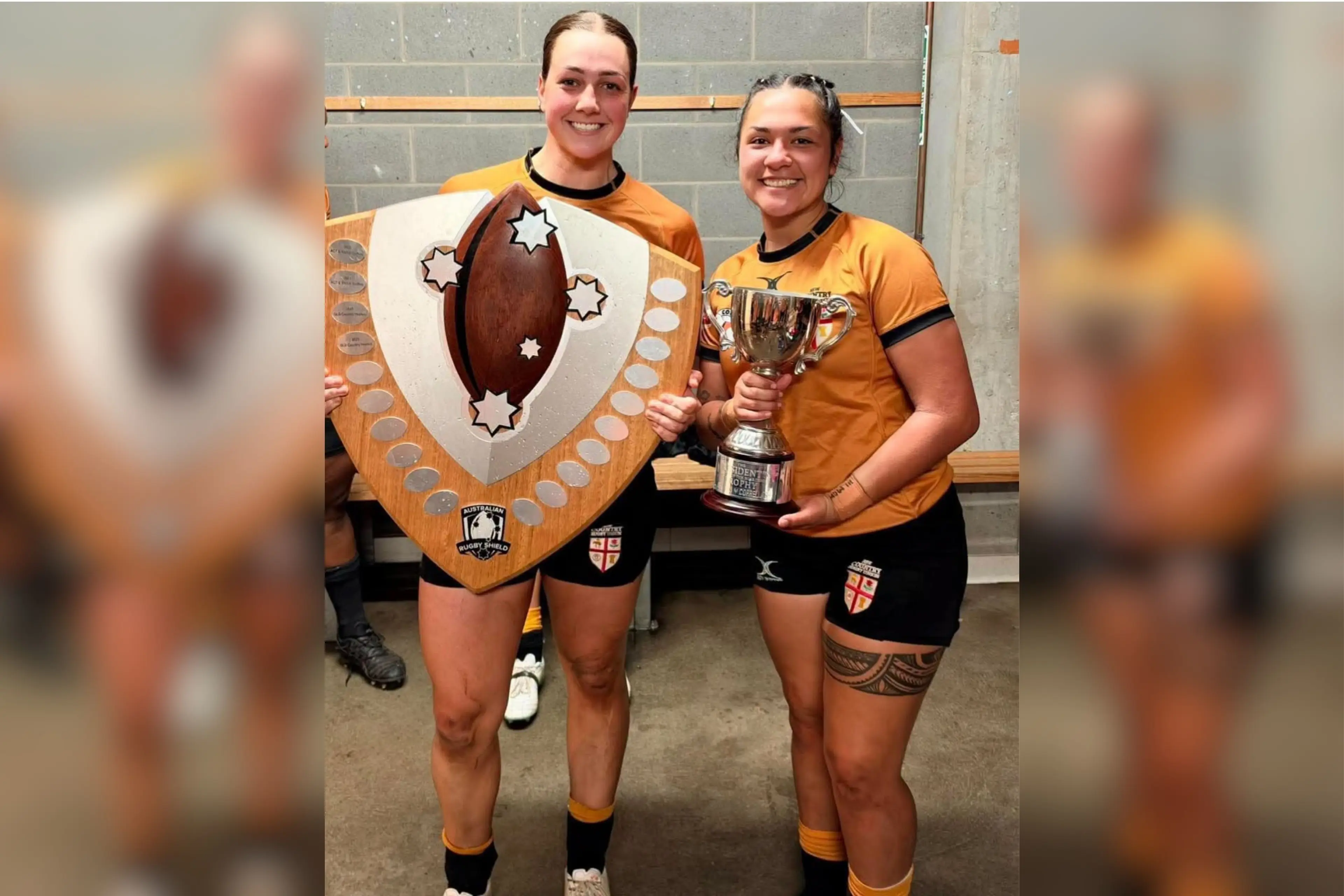 <p>Maely MacGregor and Courtney Julander from Parkes Boars Rugby Union Club with the 2026 Buildcorp Australian Rugby Shield.</p>\\n