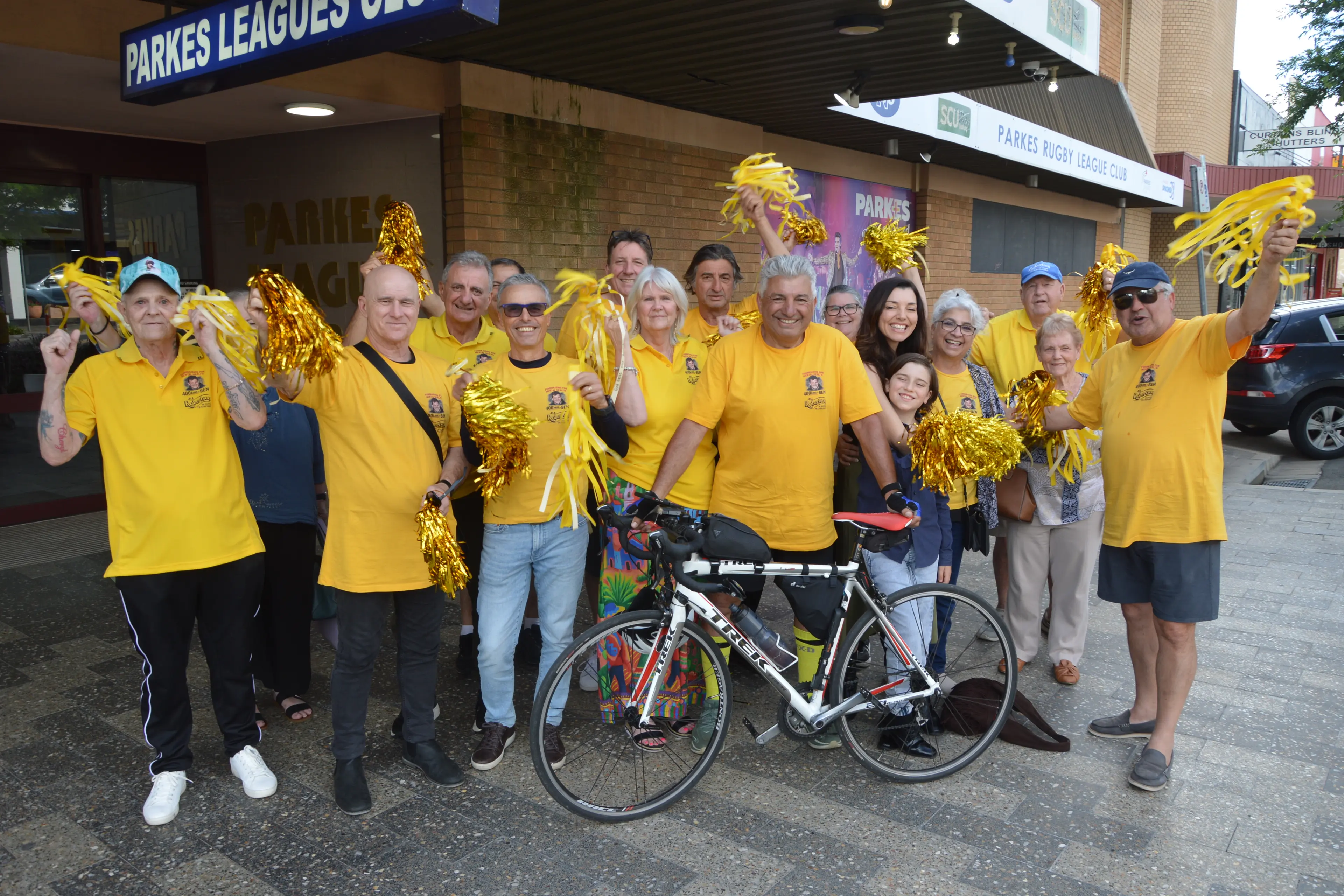 <p>About 14 family and friends from Sydney travelled to Parkes to greet Louis Cherote at the finish line after he rode 400km to Parkes in honour of his son Ben, for the Black Dog Institute and mental health. PHOTOS: Christine Little</p>\\n