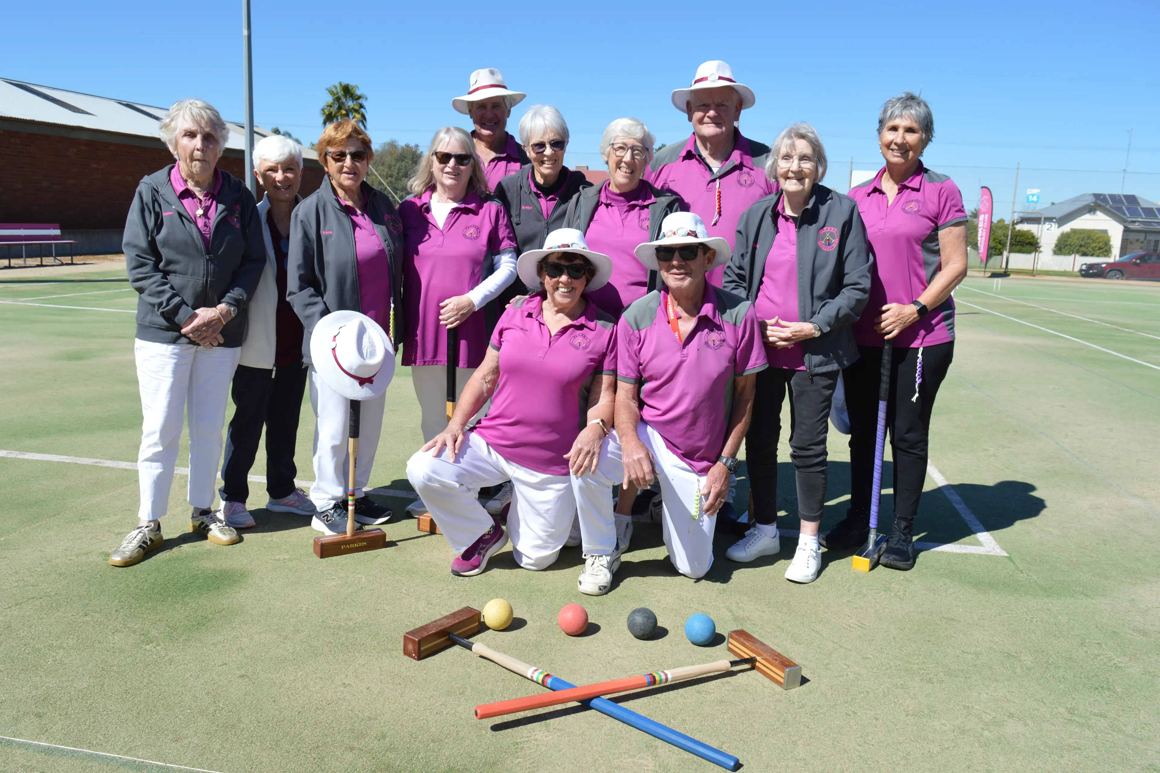 <p>Parkes Croquet Club players who competed in the spring tournament - Helen McQuie, Susan Ball, Irene Trueber, Kaye Henderson, Graeme Hunter, Evelyn Shallvey, Joan Paul, Greg Cox, Suzie McNamara and Sherree Rosser; front, Beth and Bill Thomas. PHOTOS: Christine Little</p>\\n